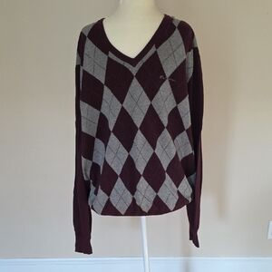Men's Ben Sherman V-Neck Argyle Sweater - Maroon and Gray